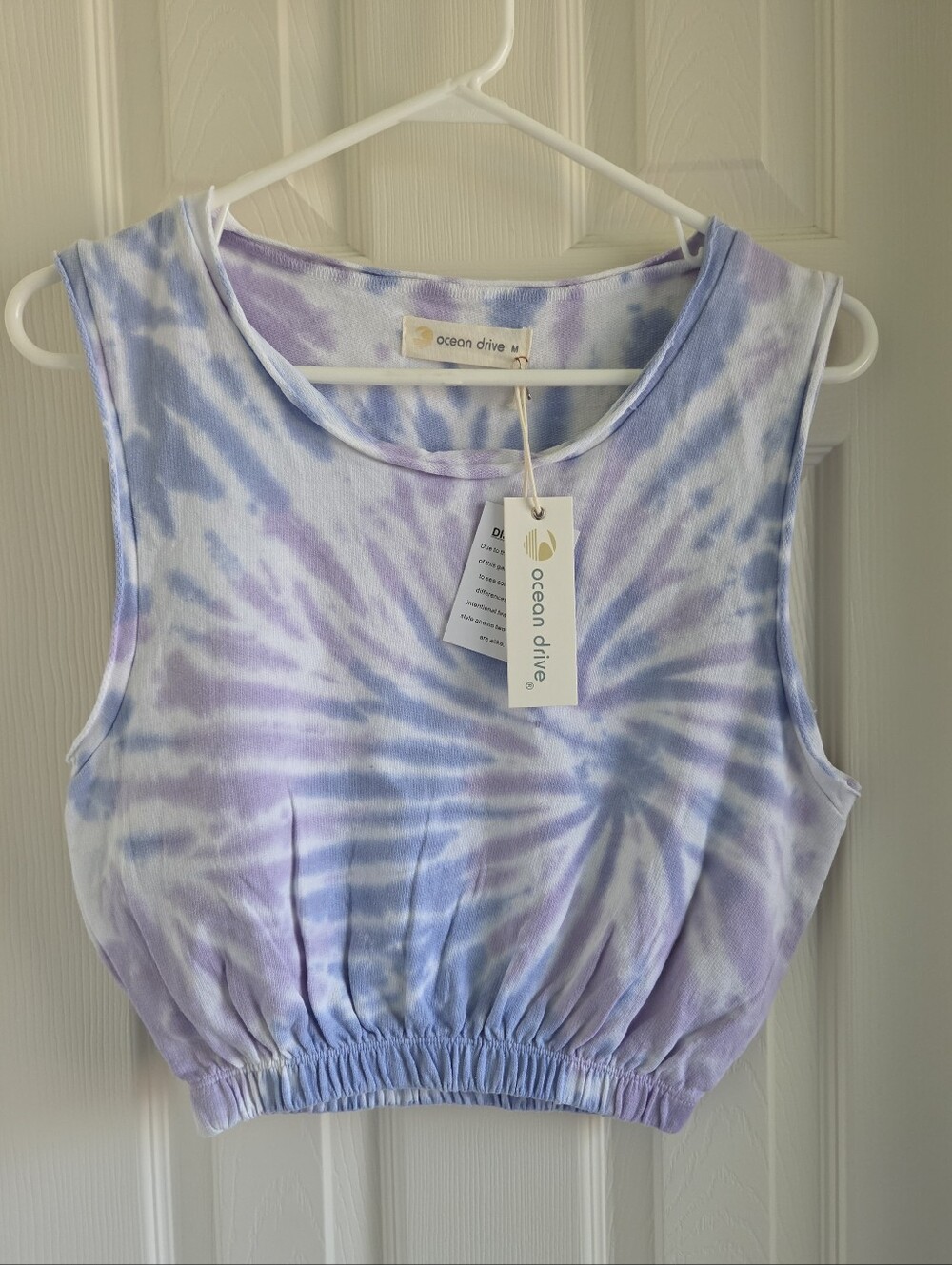 Ocean Drive Pastel Purple‎ Tie Dye Crop Tank Top Size M Elastic Waist Boho NWT